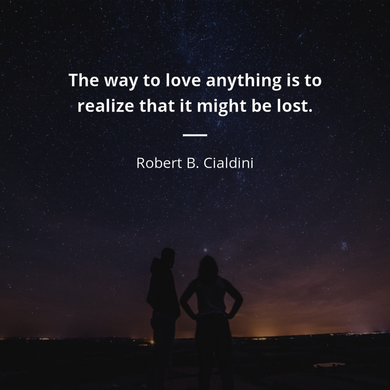 Robert B. Cialdini цитата: “The way to love anything is to realize that it might be lost.”